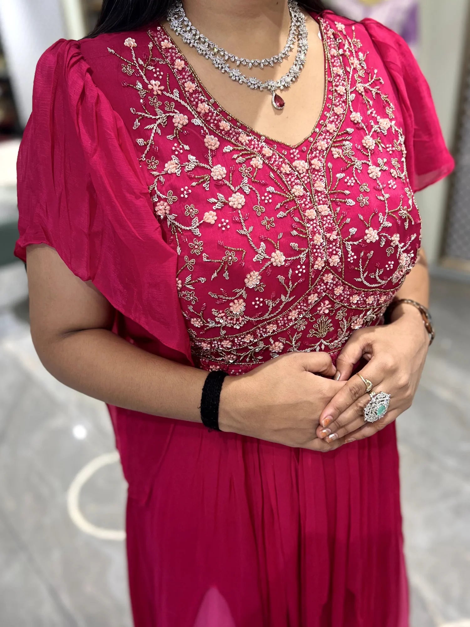 Raani Pink Sequin Cotton Silk Gown - FALAK 363