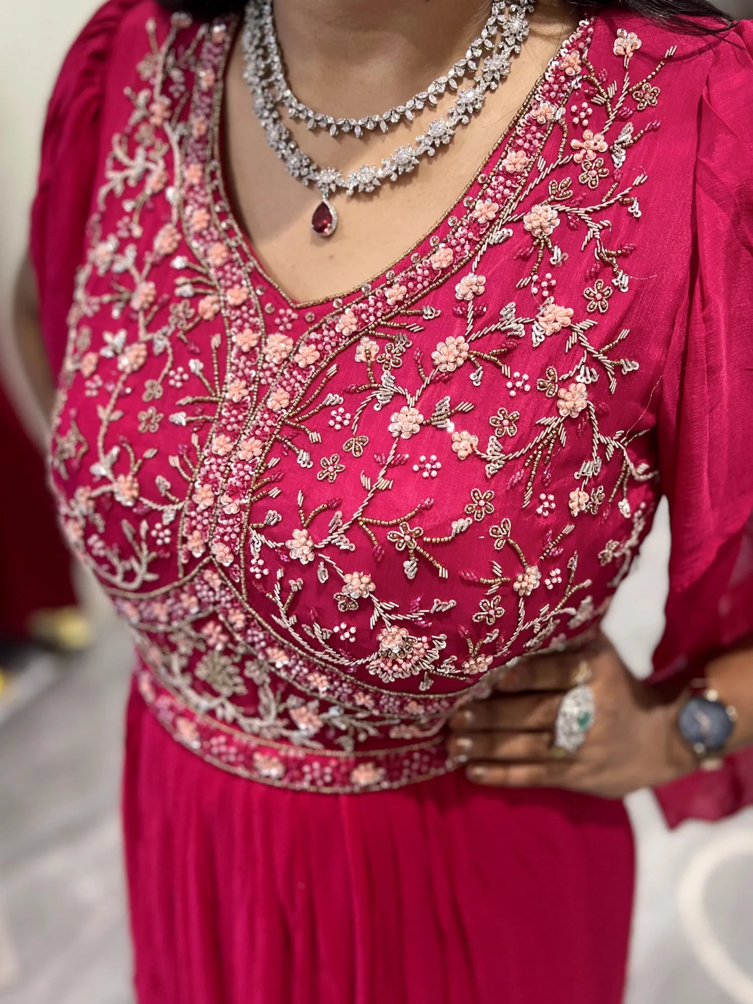Raani Pink Sequin Cotton Silk Gown - FALAK 363