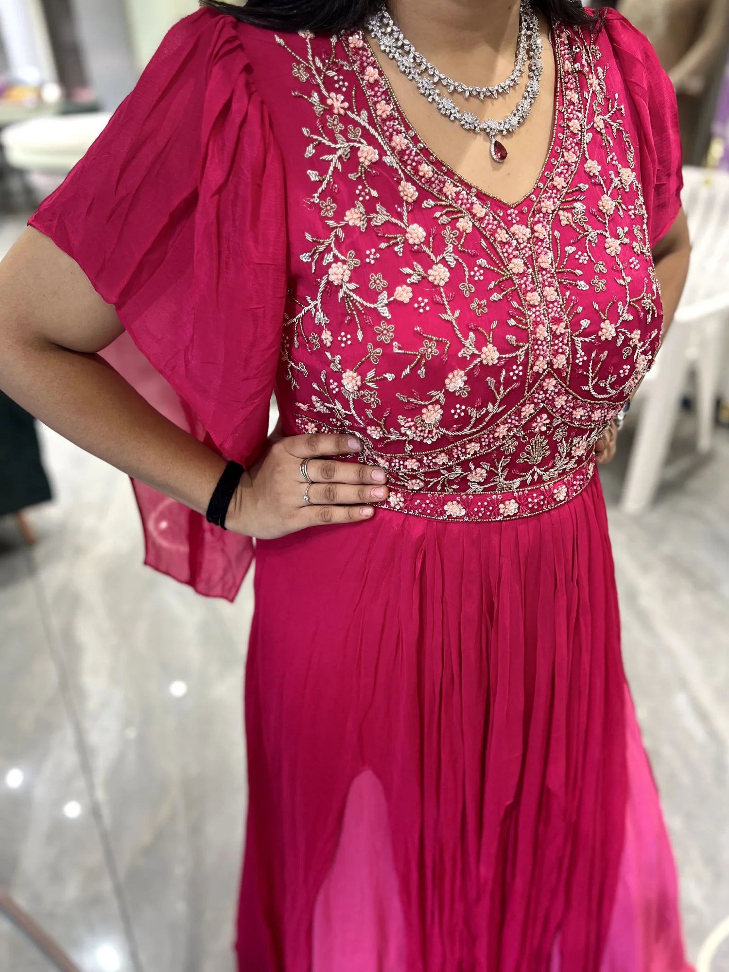 Raani Pink Sequin Cotton Silk Gown - FALAK 363
