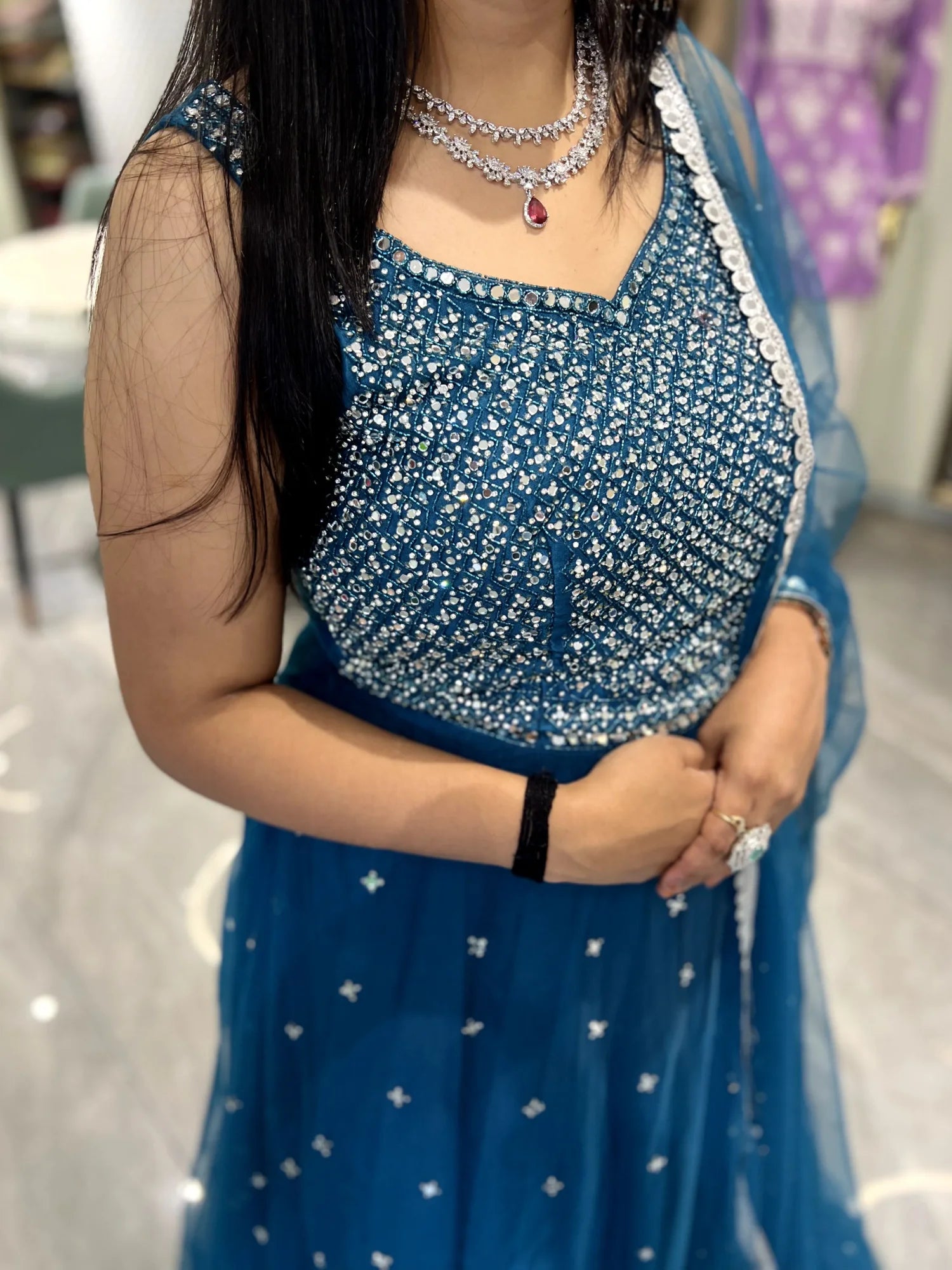 Blue Mirror Net Gown - SSCGORI 6930 4