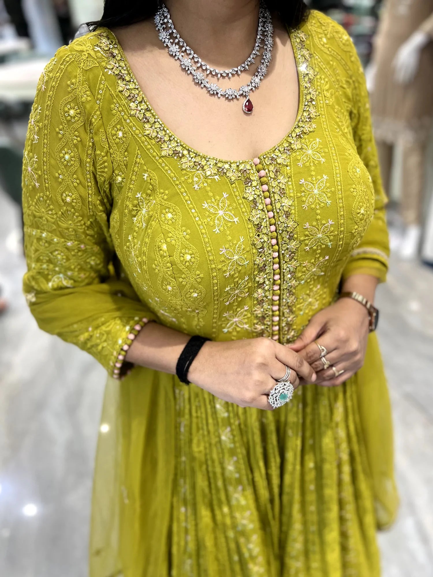 Mehndi Green Embroidery Georgette Gown - PGORIC 182 1