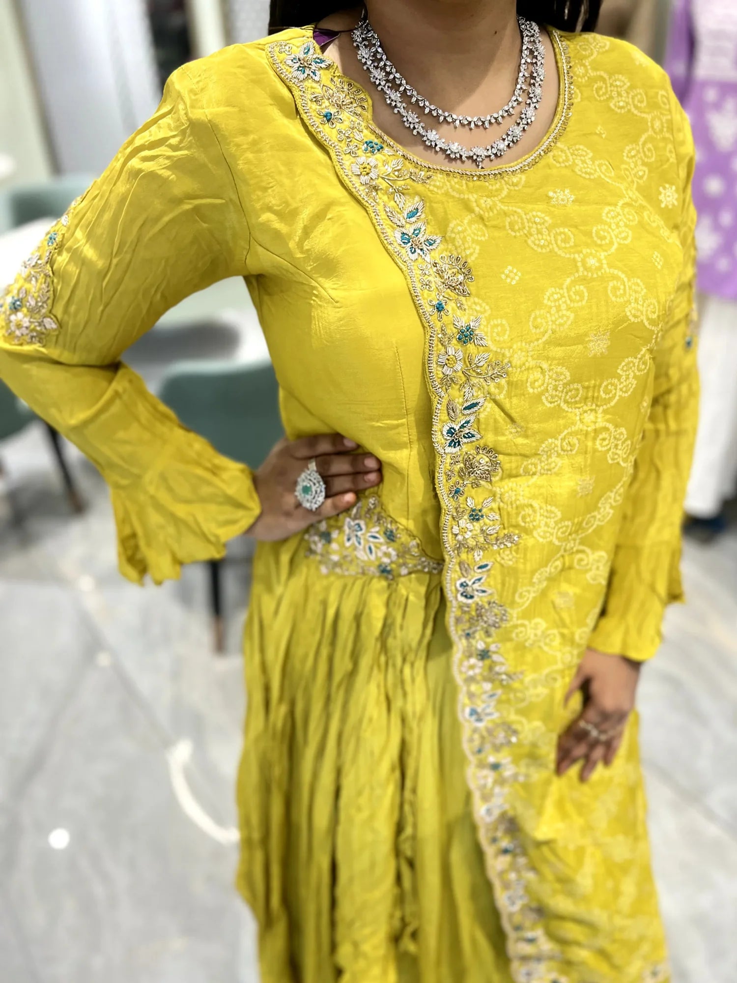 Mustard Yellow Hand Work Modal Silk Gown - VIHGORI 437 5