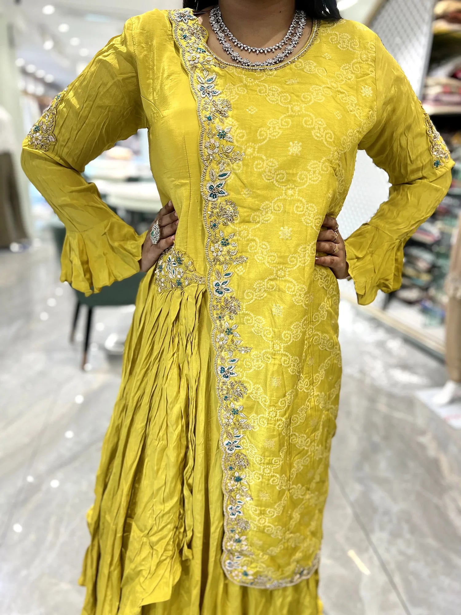 Mustard Yellow Hand Work Modal Silk Gown - VIHGORI 437 5