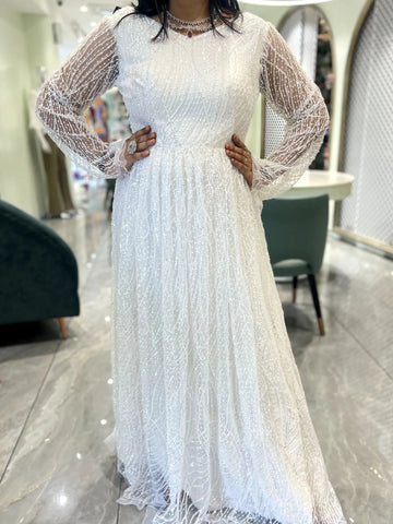 White Sequin With Moti Net Gown - IBGORI 2