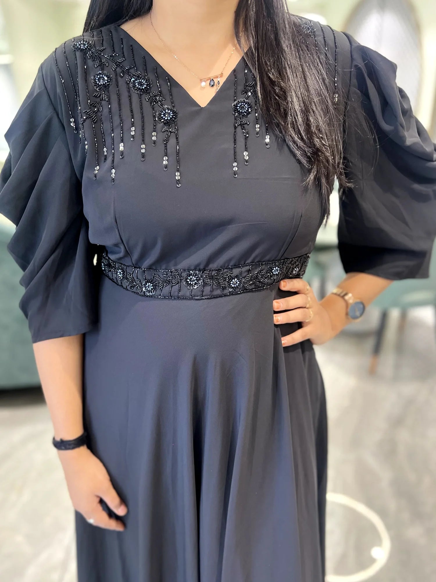 Black Hand Work Georgette Western - AGORII 6259 9
