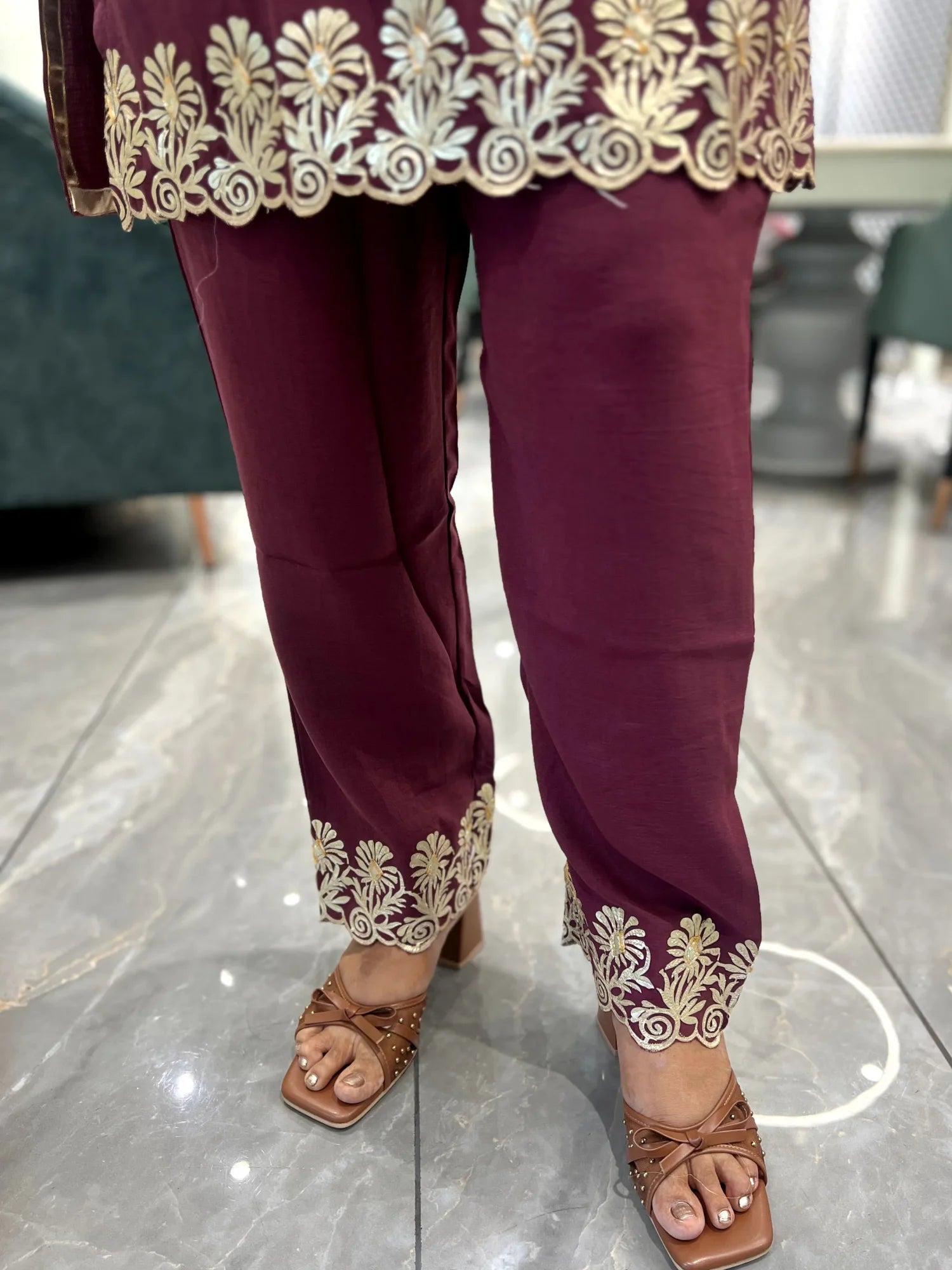 Maroon Gota Work Khadi Cotton Cordset - RGORICT 481 19