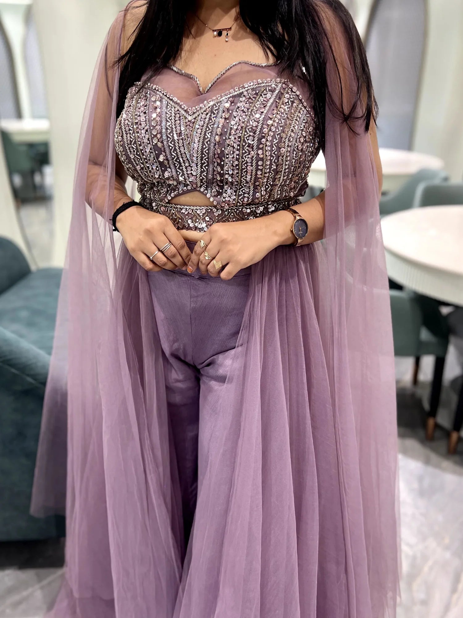 Lavender Hand Work Net Indo Western - VFGORI 7452 10