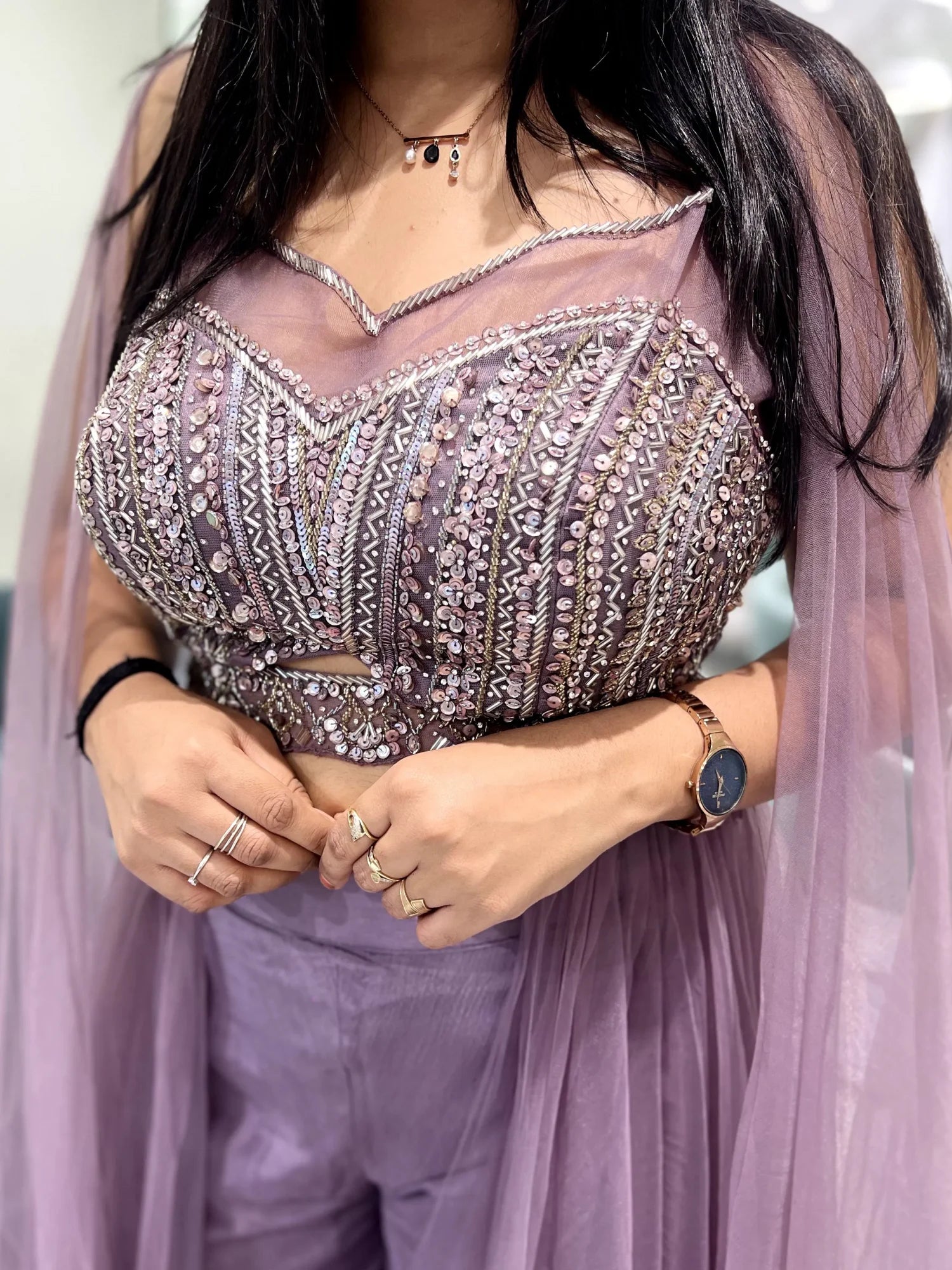Lavender Hand Work Net Indo Western - VFGORI 7452 10