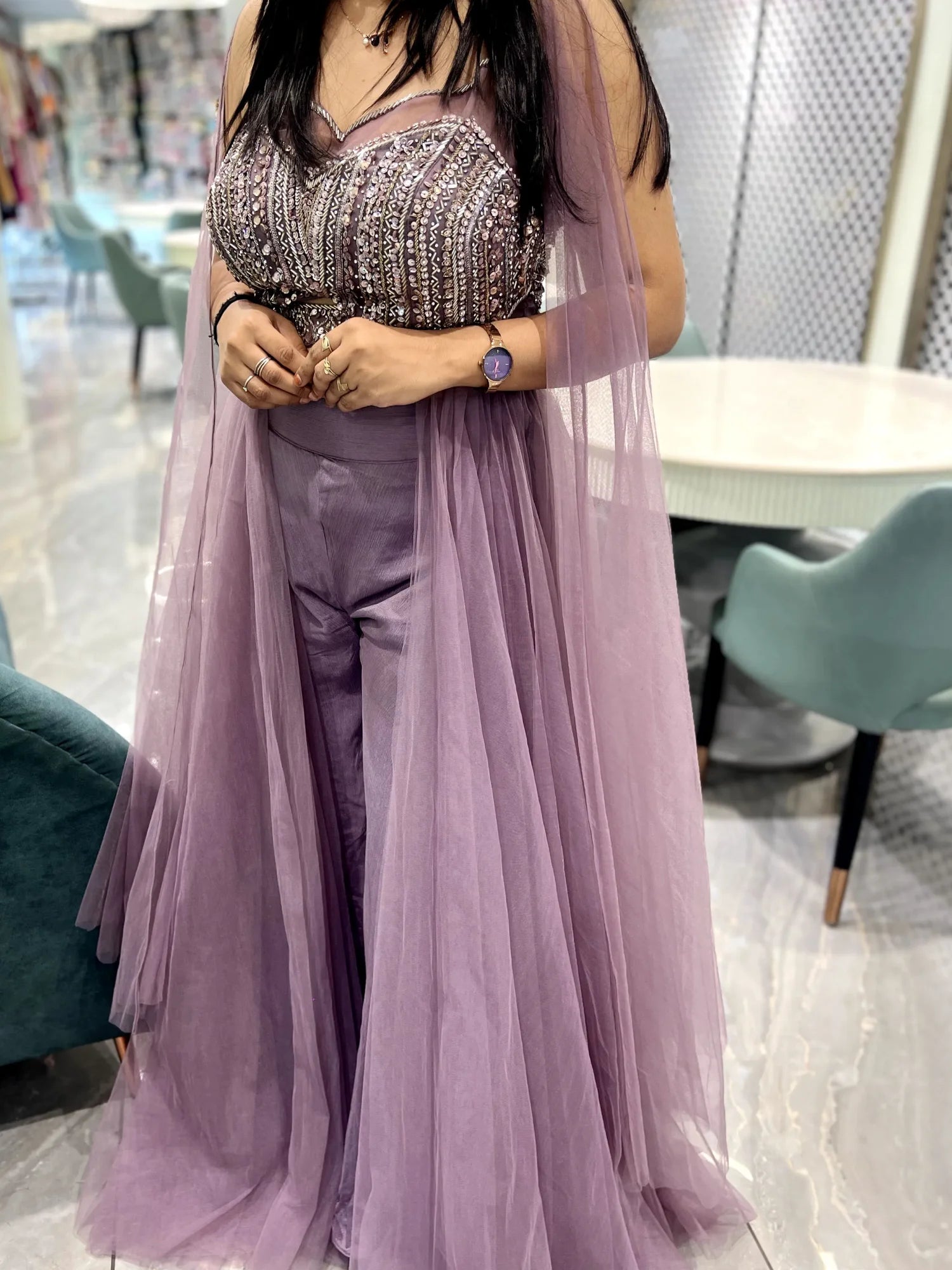 Lavender Hand Work Net Indo Western - VFGORI 7452 10