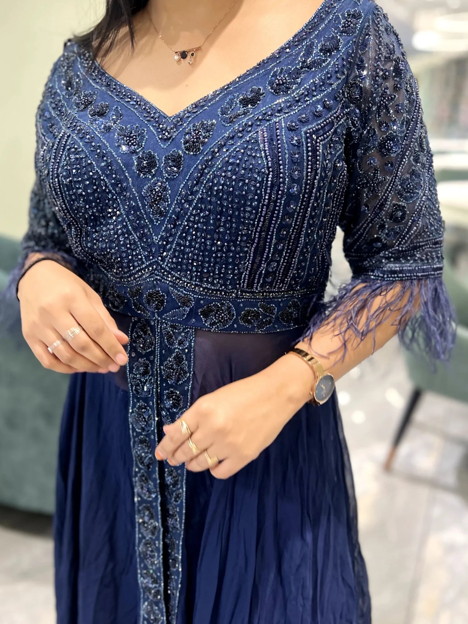 Navy Blue Embroidery Pure Indo Western - VFGORI 7452 13