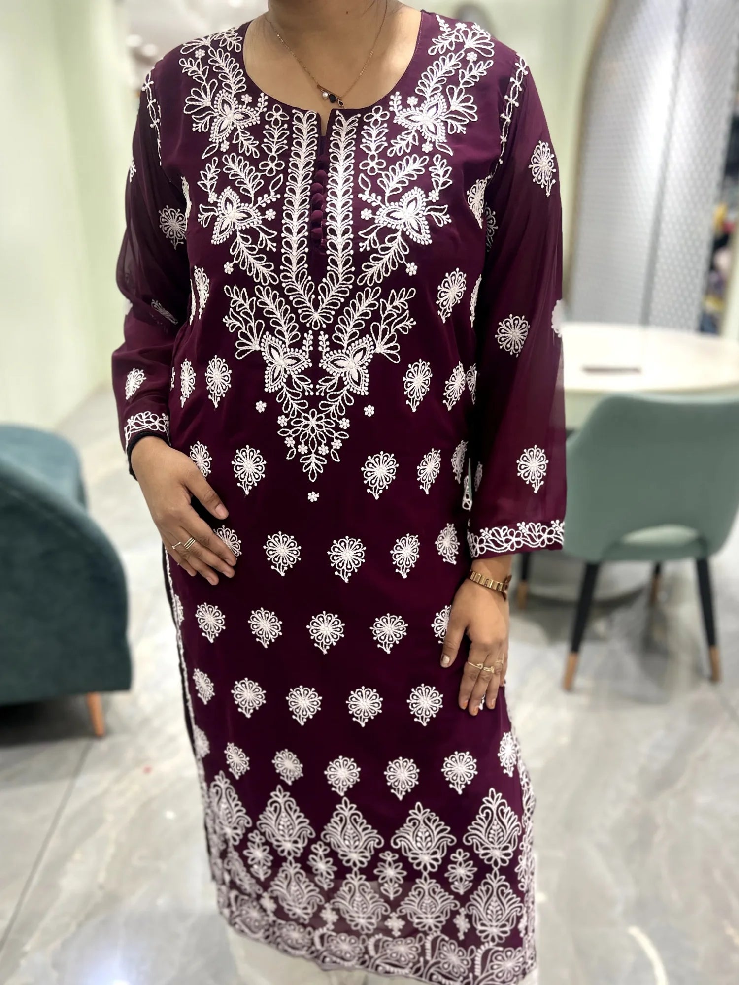 Purple Thread Work Georgette Two Piece - FALAK K 227