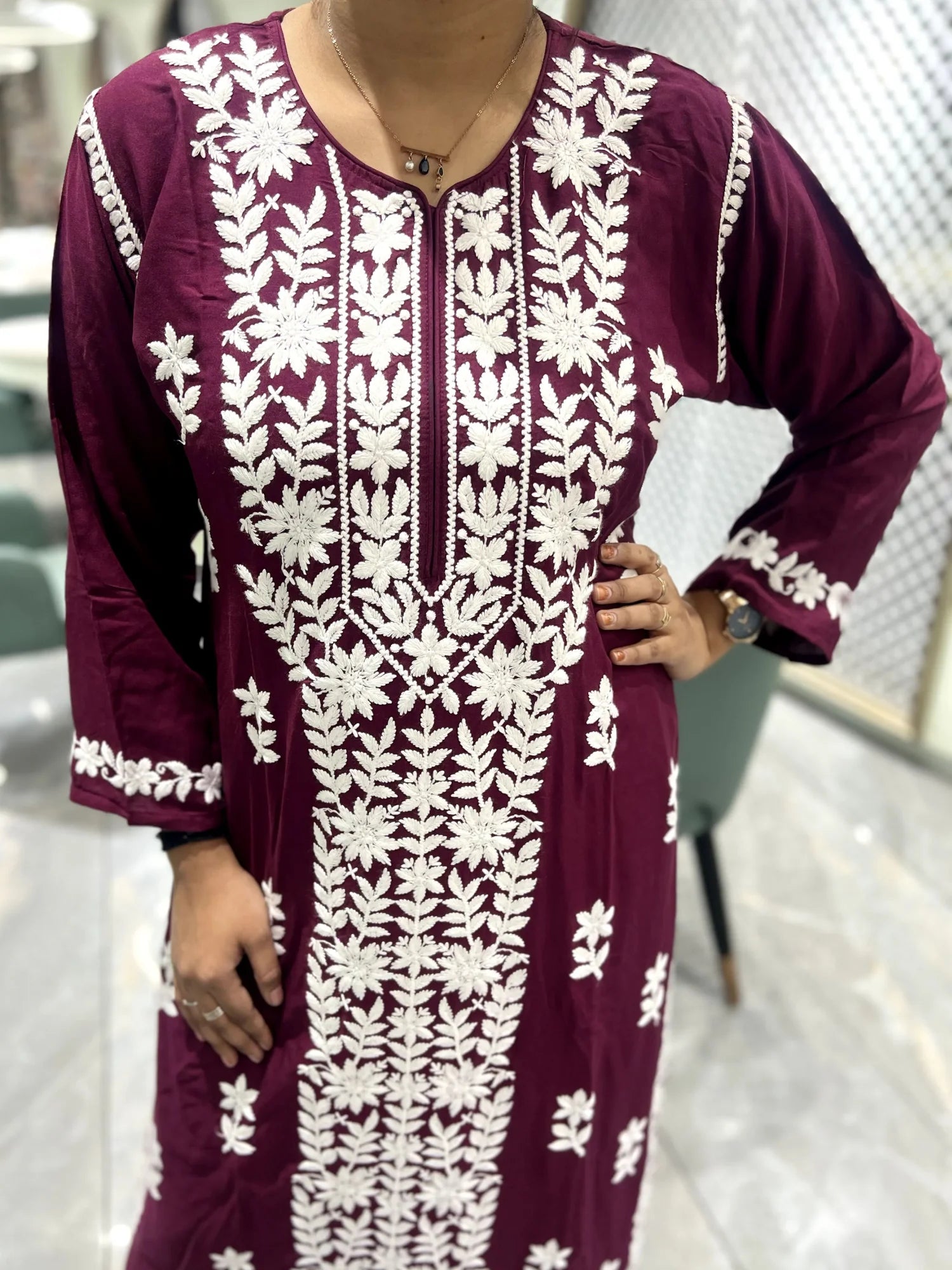 Maroon Thread Work Reyon Two Piece - FALAK G 58