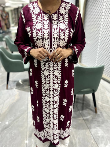 Maroon Thread Work Reyon Two Piece - FALAK G 58