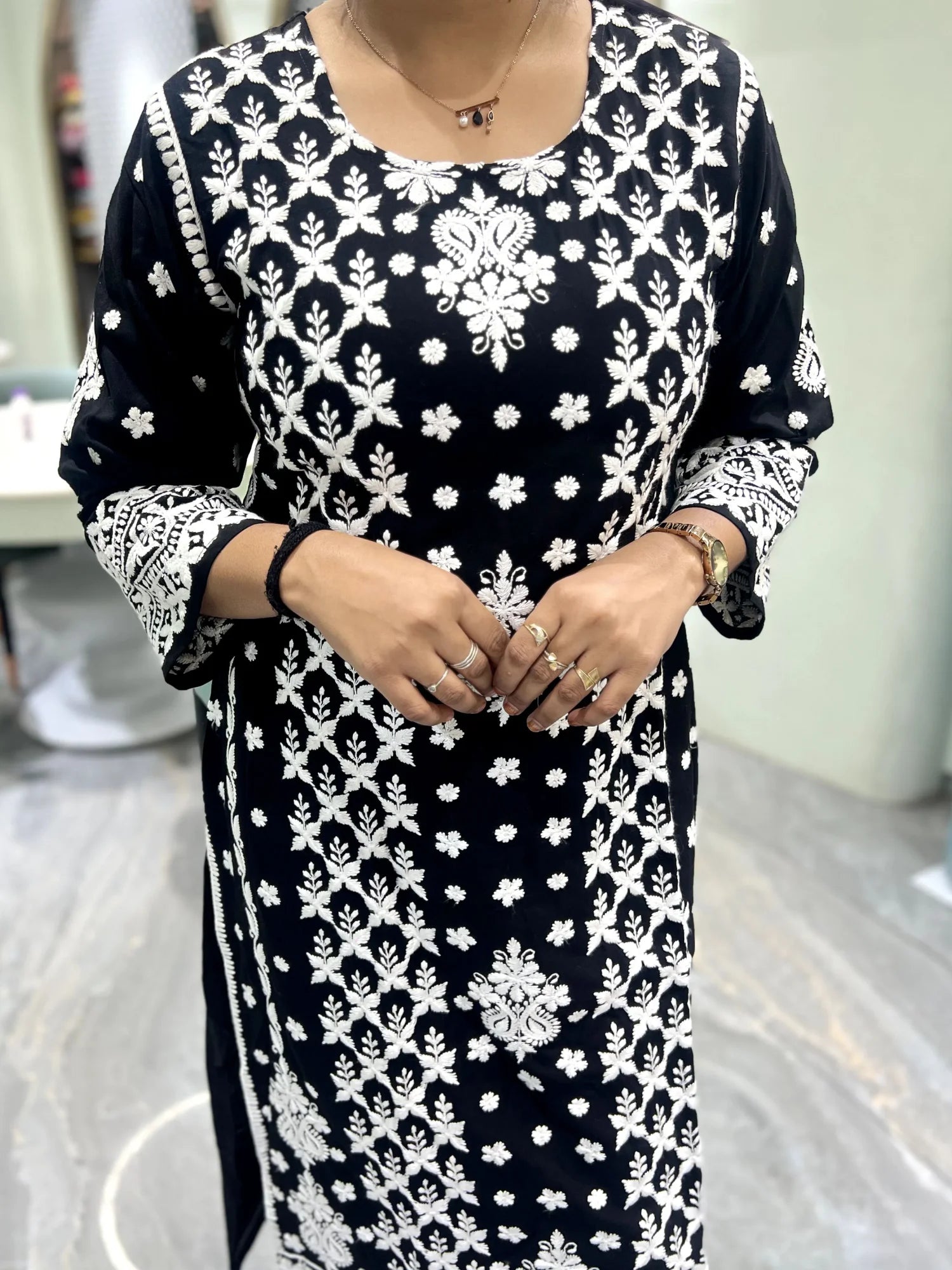 Black Thread Work Reyon Two Piece - FALAK G 37