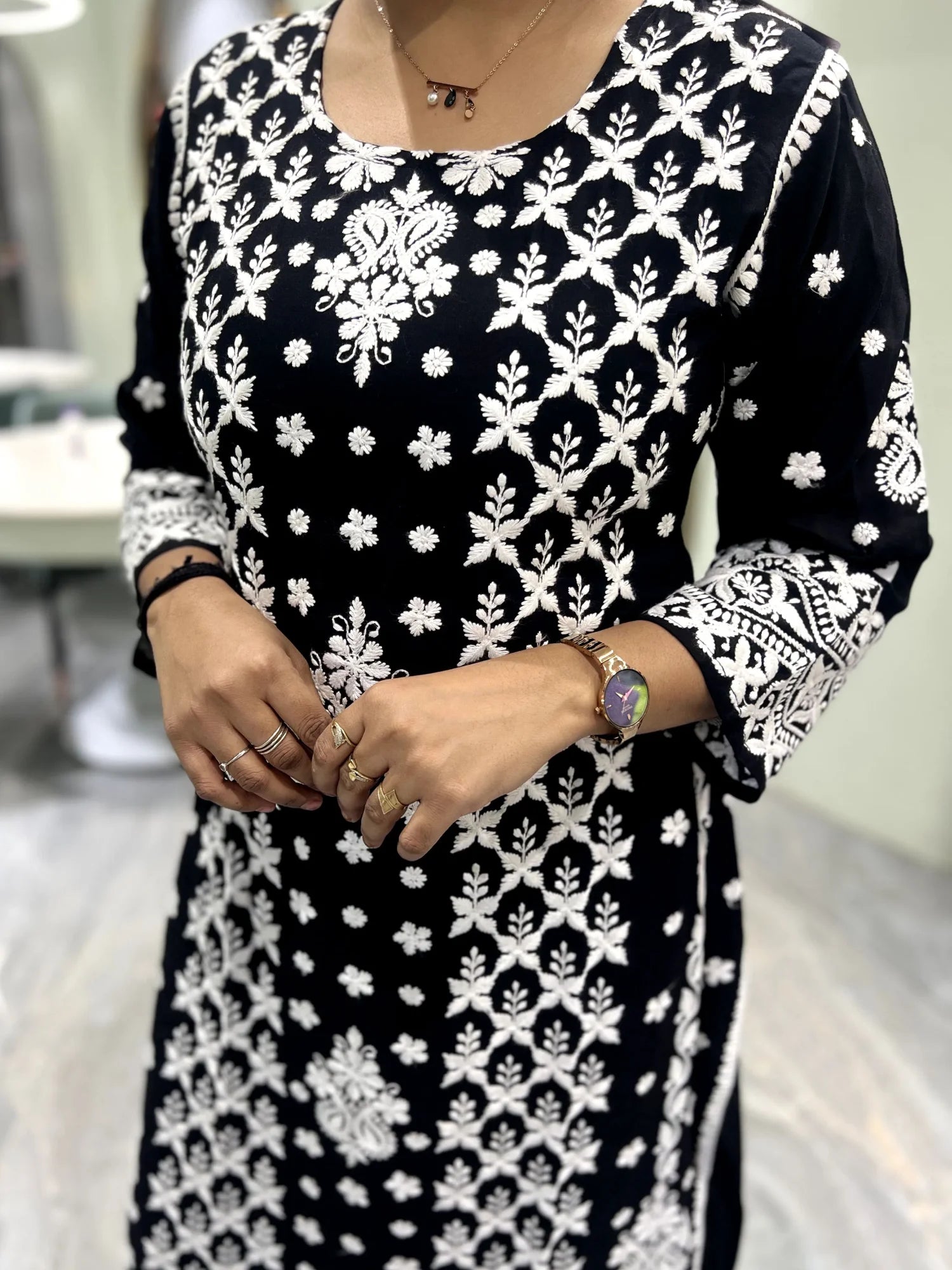 Black Thread Work Reyon Two Piece - FALAK G 37