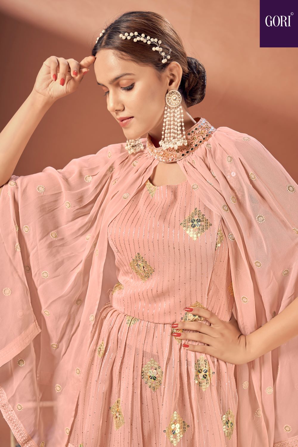Latest party wear peach sharara suit with jacket
