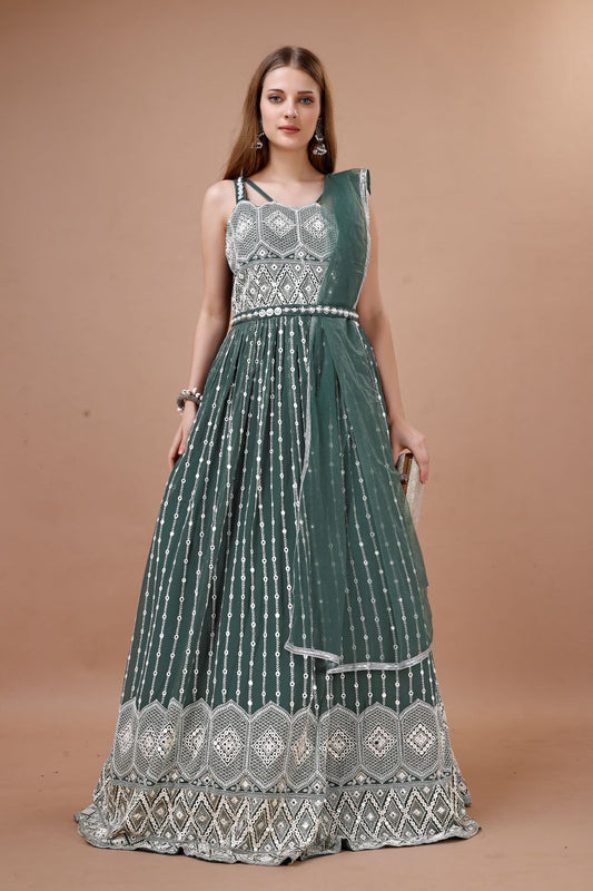 Graceful Georgette Gown Adorned with Exquisite Lucknowi Work