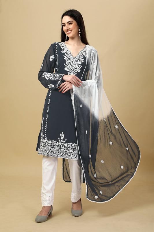 Chic in Charcoal: Unveil the Latest Designs in Semi-Stitched Gray Suit