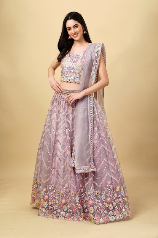 Onion color designer crop top lehenga loaded with sequence & embroidery work