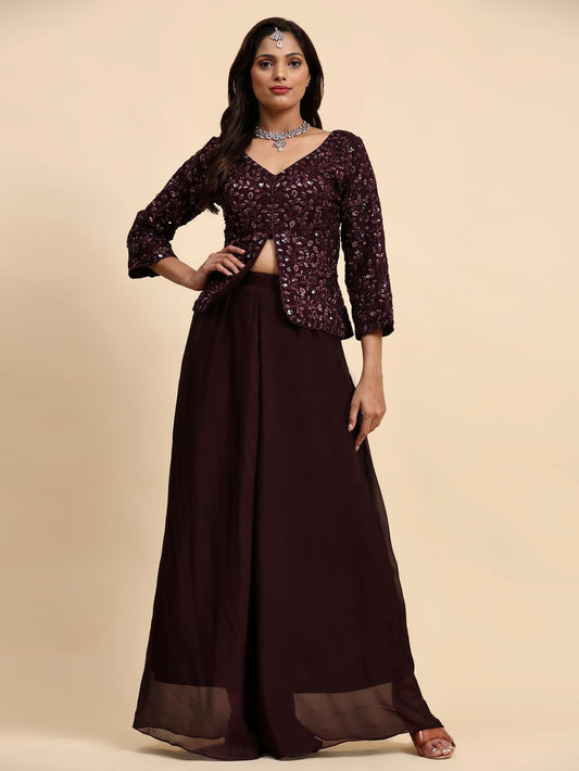Chic Wine-Colored Palazzo Suit: Perfect Party Wear for Women