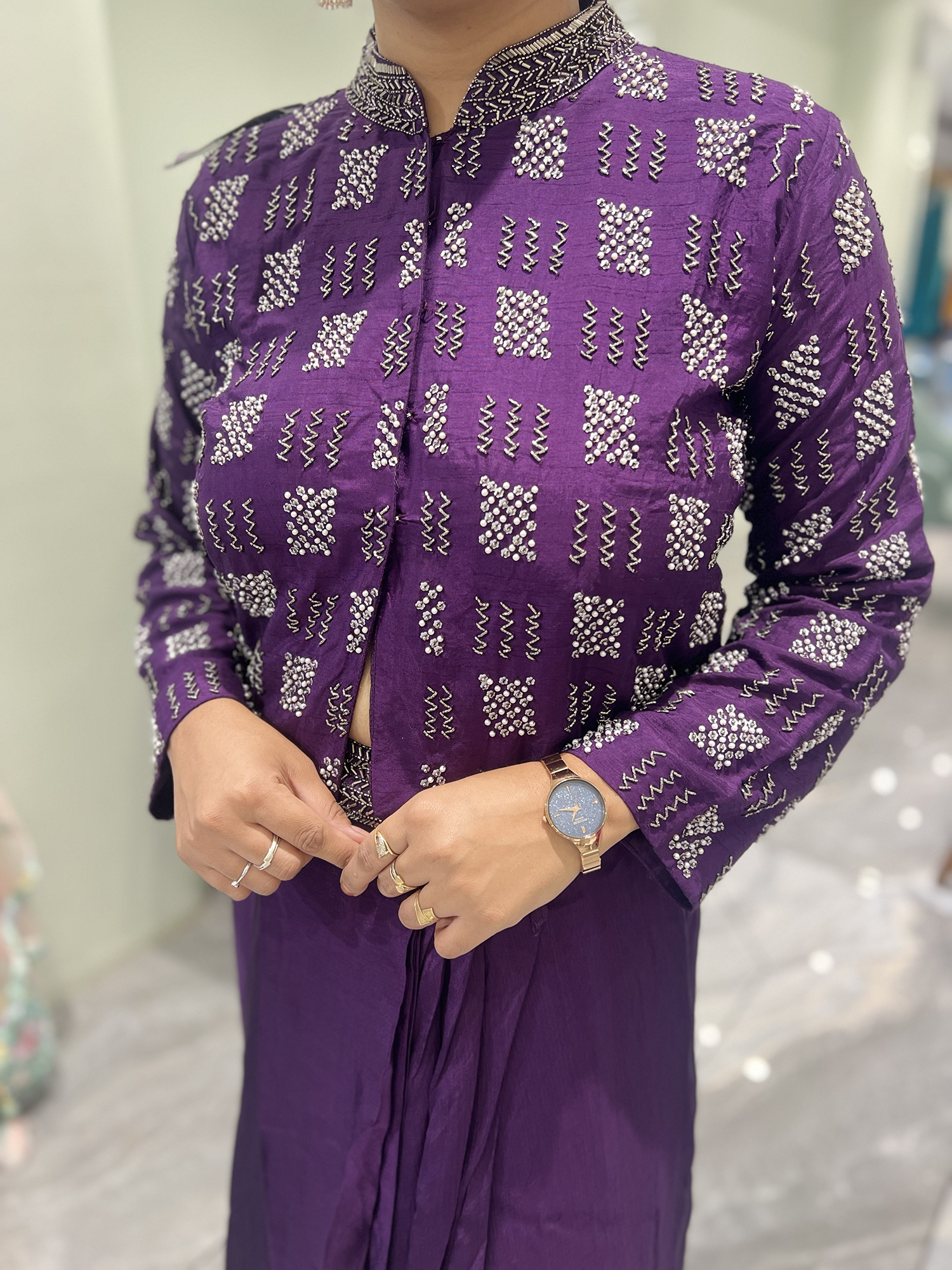 Purple Embroidery Chiffon Indo Western - AESGORI 736 16