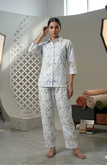 White Cotton Silk Chikankari Co-Ord Set for Women | Designer Printed Cord Set