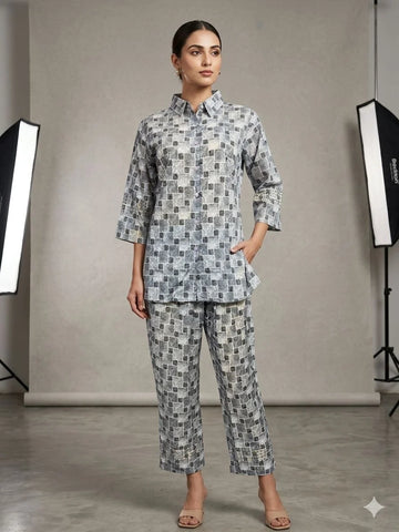 Grey Silk Handwork 2 Piece Cord Set for Women | Premium Designer Co-Ord Set