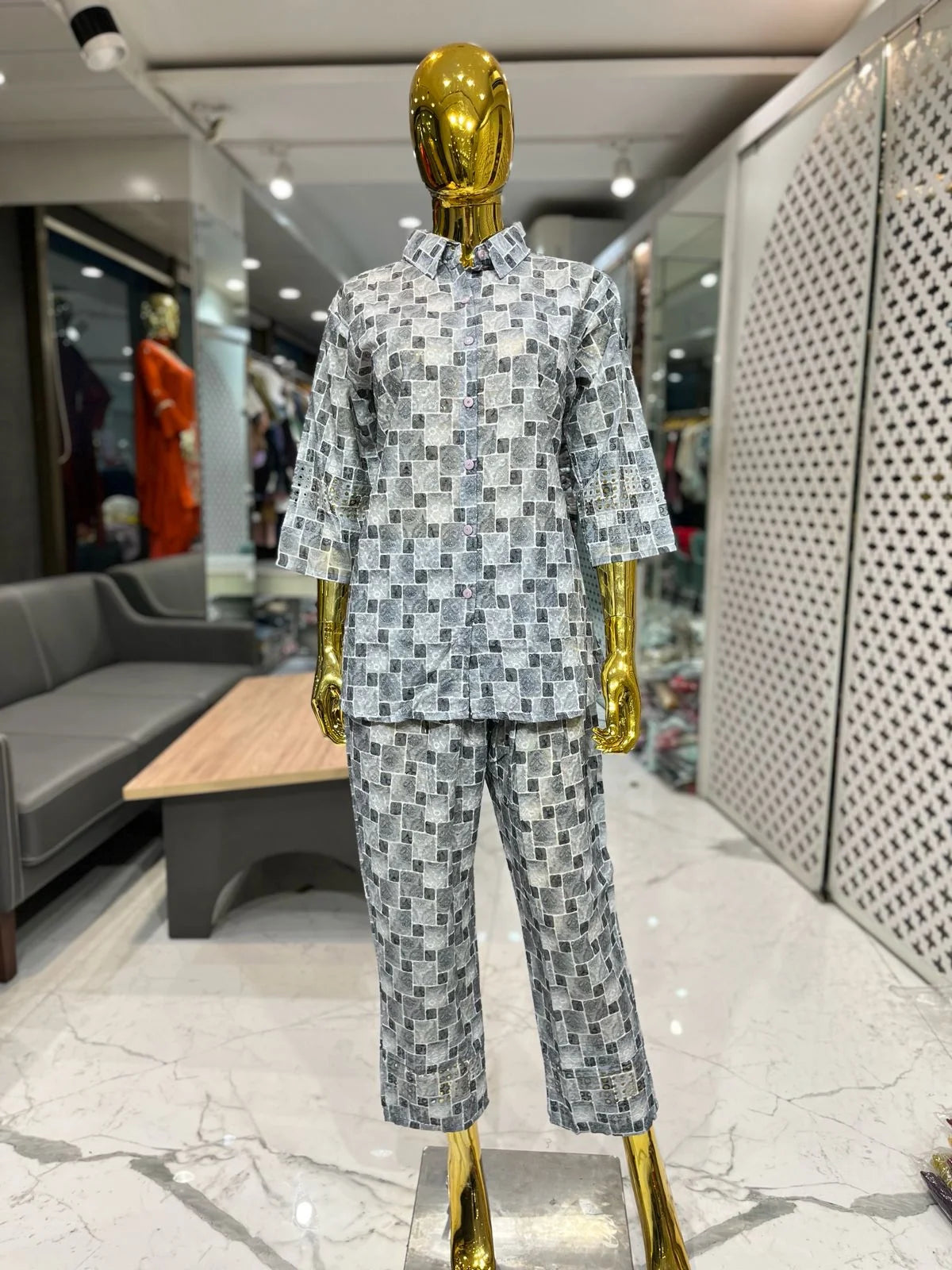 Grey Silk Handwork 2 Piece Cord Set for Women | Premium Designer Co-Ord Set