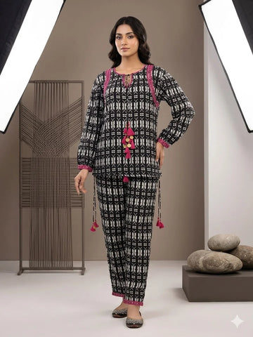 Black Imported Pink Embroidery 2 Piece Cord Set for Women | Designer Co-Ord Set