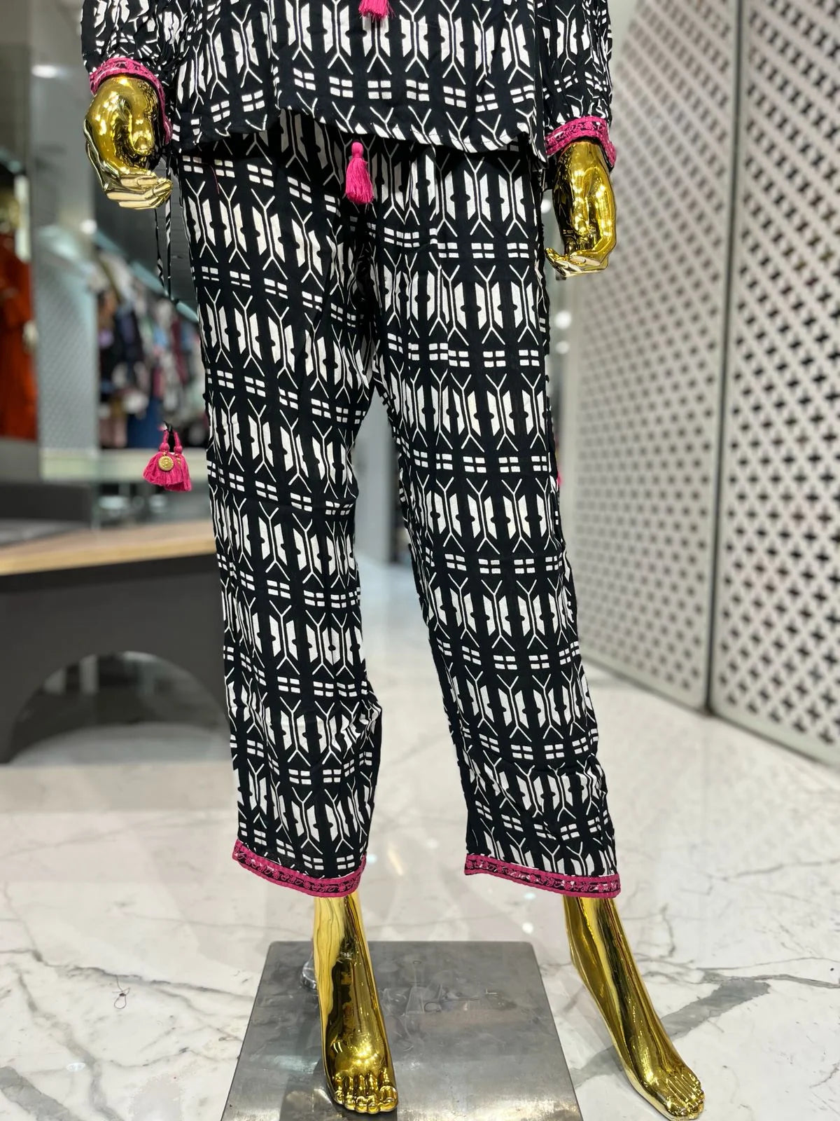 Black Imported Pink Embroidery 2 Piece Cord Set for Women | Designer Co-Ord Set