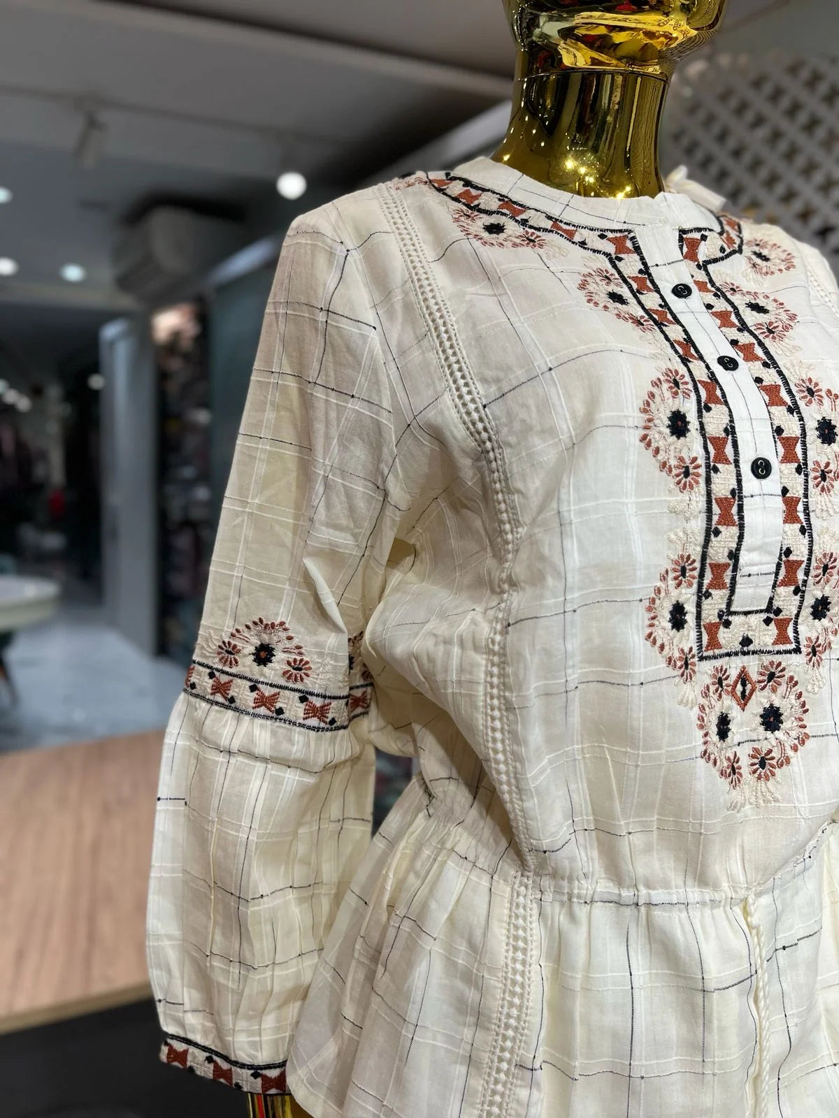 Cream Pure Cotton Embroidery Work 2 Piece Cord Set for Women | Designer Ethnic Co-Ord Set