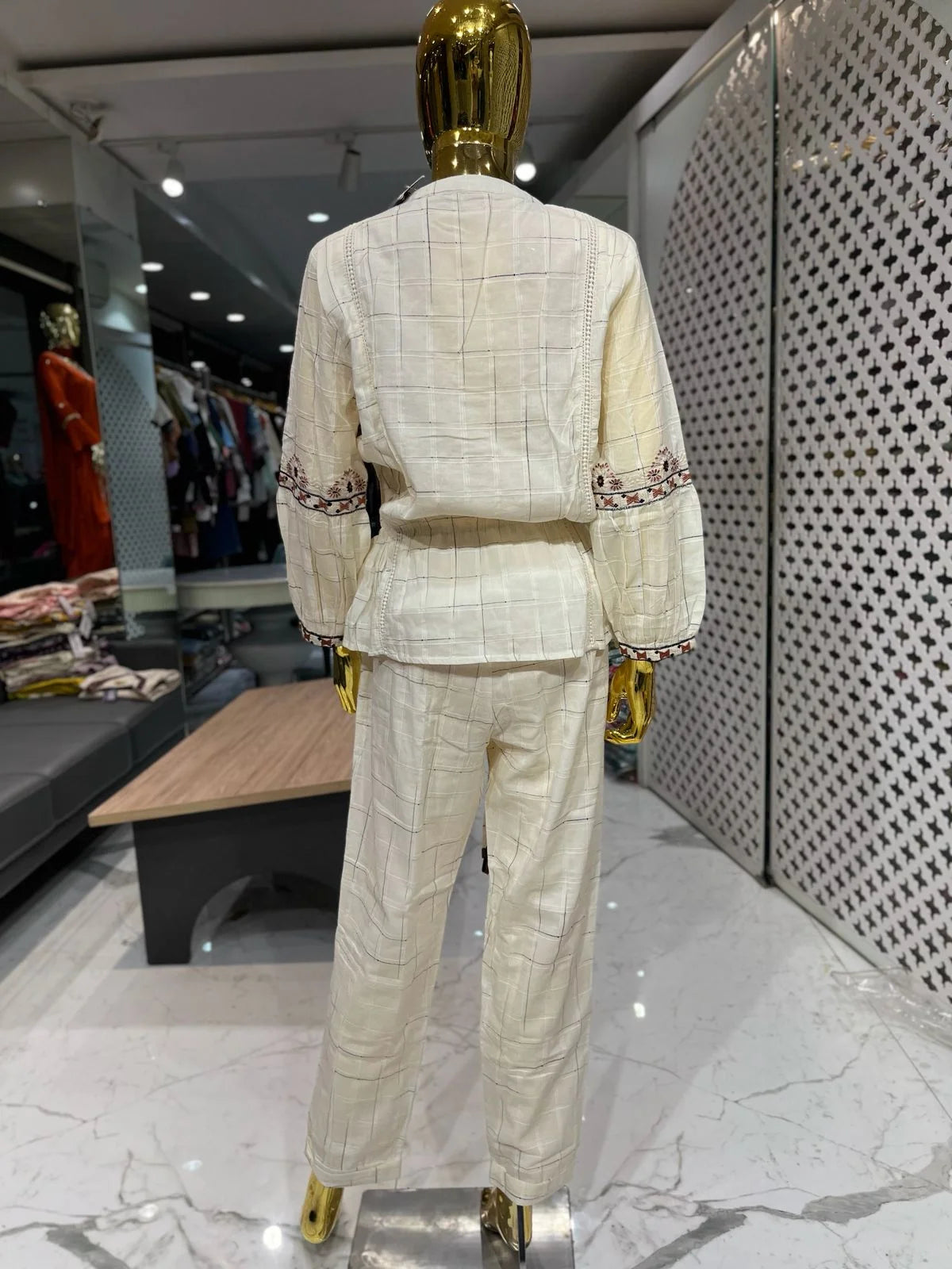 Cream Pure Cotton Embroidery Work 2 Piece Cord Set for Women | Designer Ethnic Co-Ord Set