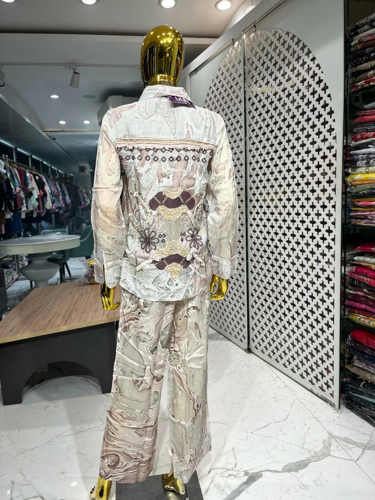 Grey Natural Crepe Embroidery Work Two Piece Co-ord Set for Women | Designer Ethnic Wear