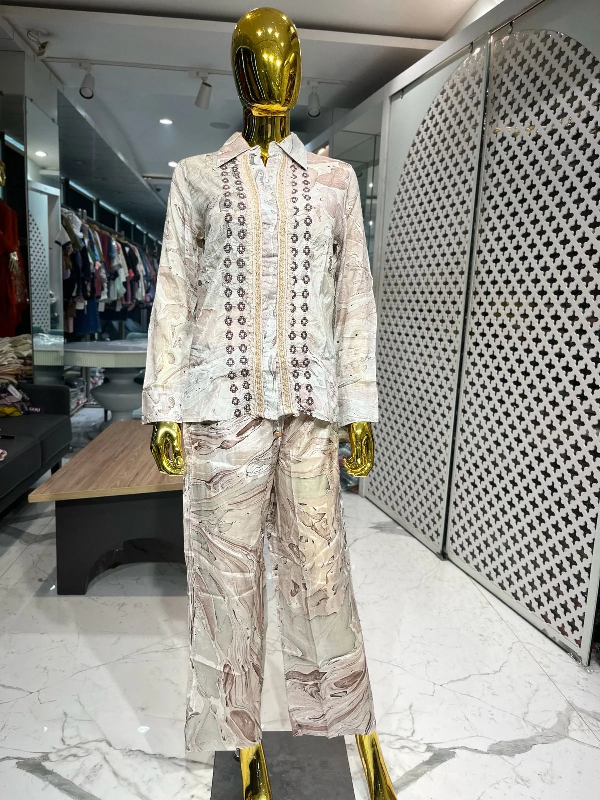 Grey Natural Crepe Embroidery Work Two Piece Co-ord Set for Women | Designer Ethnic Wear