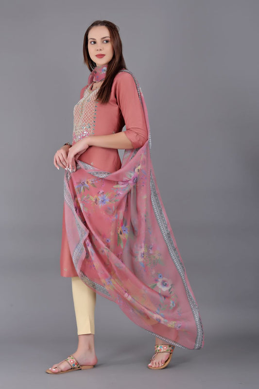 Chic Elegance: Handcrafted Kurti, Contrast Pant, and Digitally Printed Dupatta Ensemble for Effortless Glamour