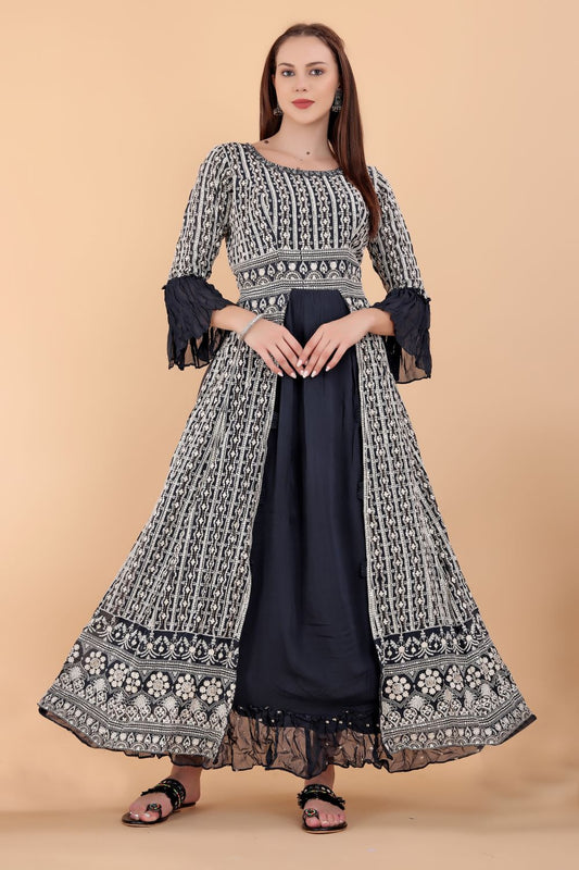 Graceful Lucknowi Long Gown with Traditional Elegance