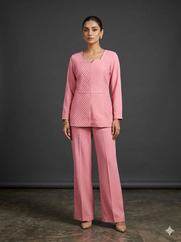 Peach Imported Plain 2 Piece Cord Set for Women | Elegant Designer Co-Ord Set