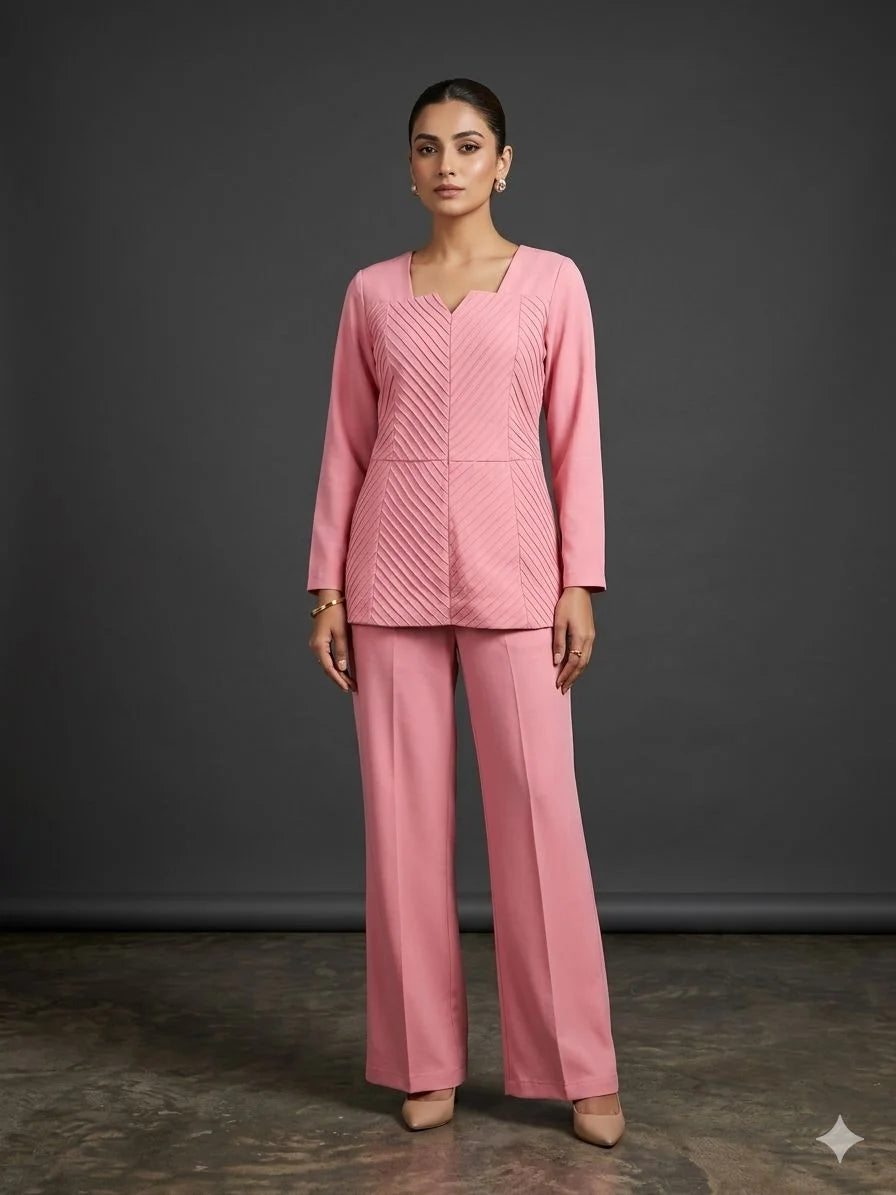 Peach Imported Plain 2 Piece Cord Set for Women | Elegant Designer Co-Ord Set