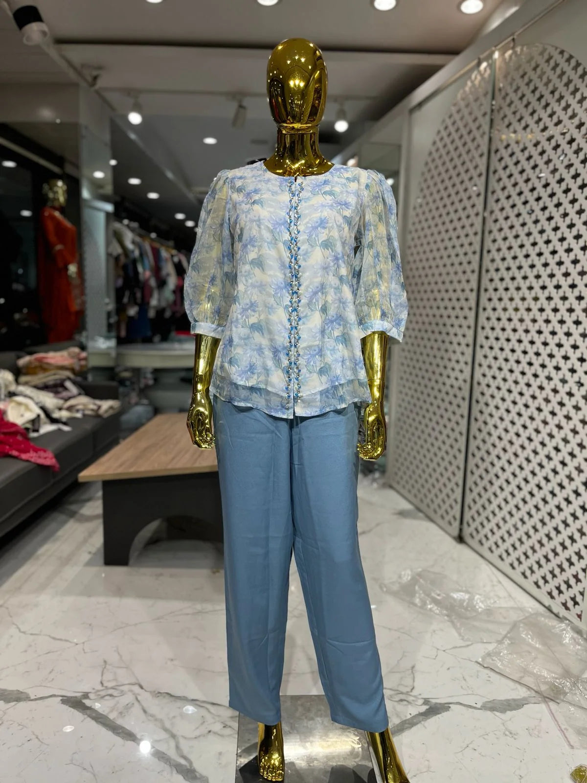 Sky Blue Western Hand Touch 2 Piece Cord Set for Women | Designer Co-ord Set