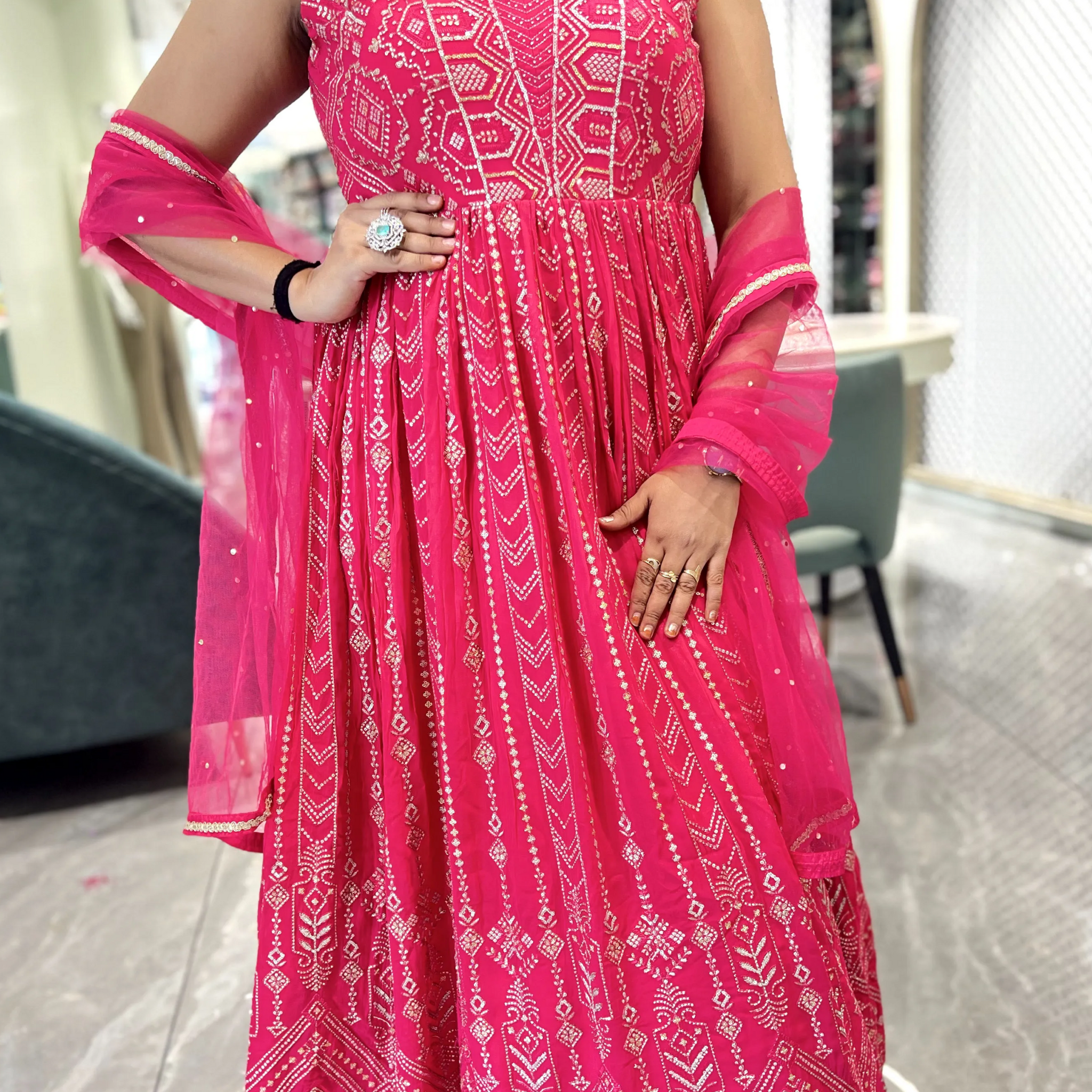 Raani Pink Sequin Chinon Gown - ADGORI 4122 1