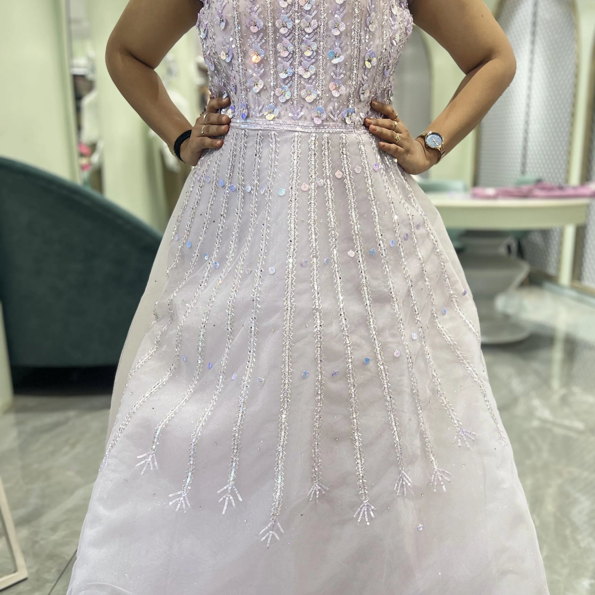 Lavender Hand Work Net Gown - AGORIC 459 1