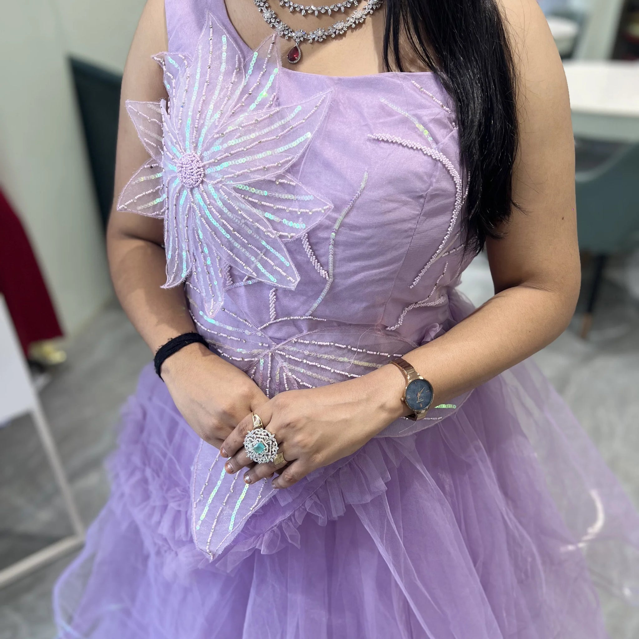 Lavender Sequin With Moti Net Gown - AGORIC 6924 10