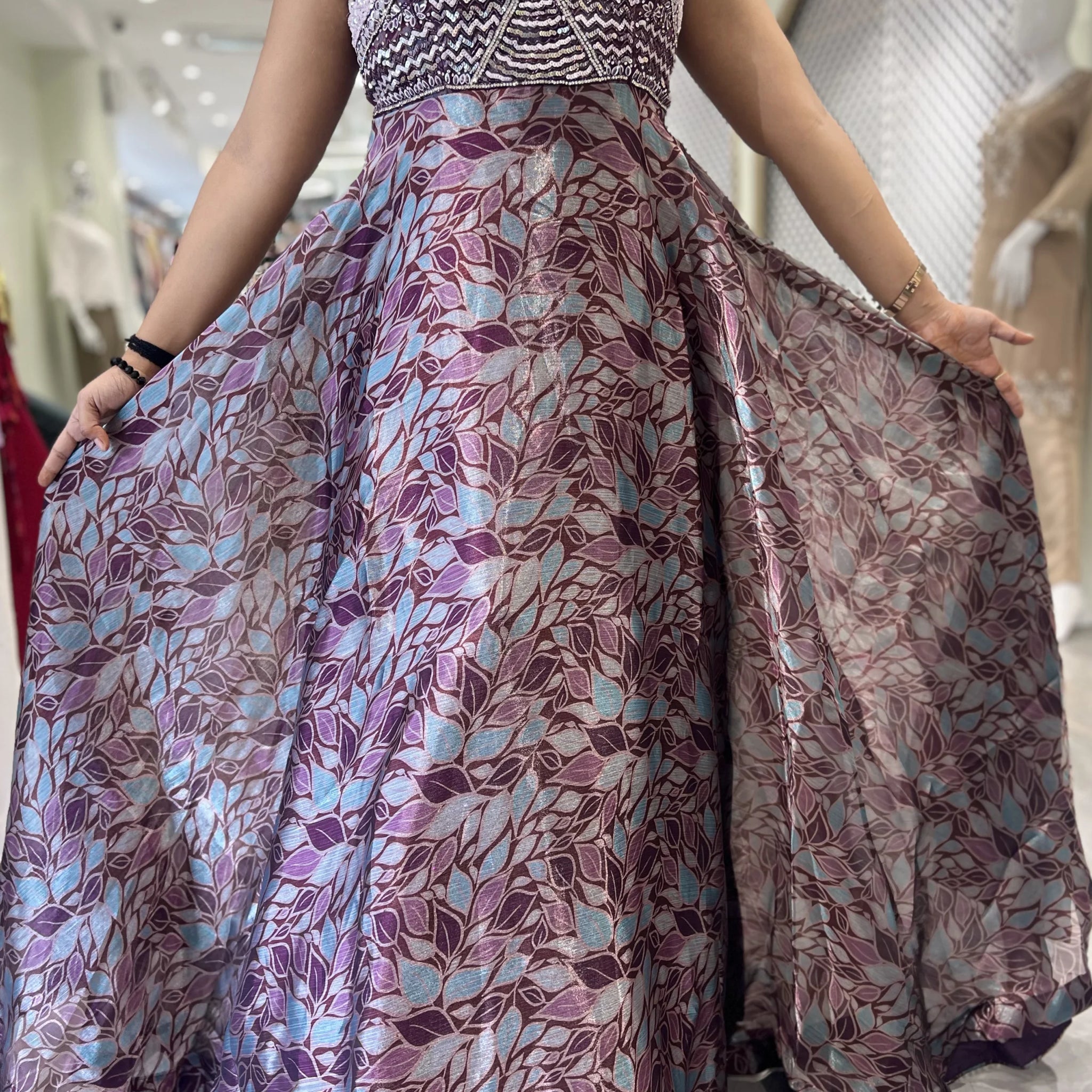 Marron Hand Work Tishu Gown - AGORIC 6924 15