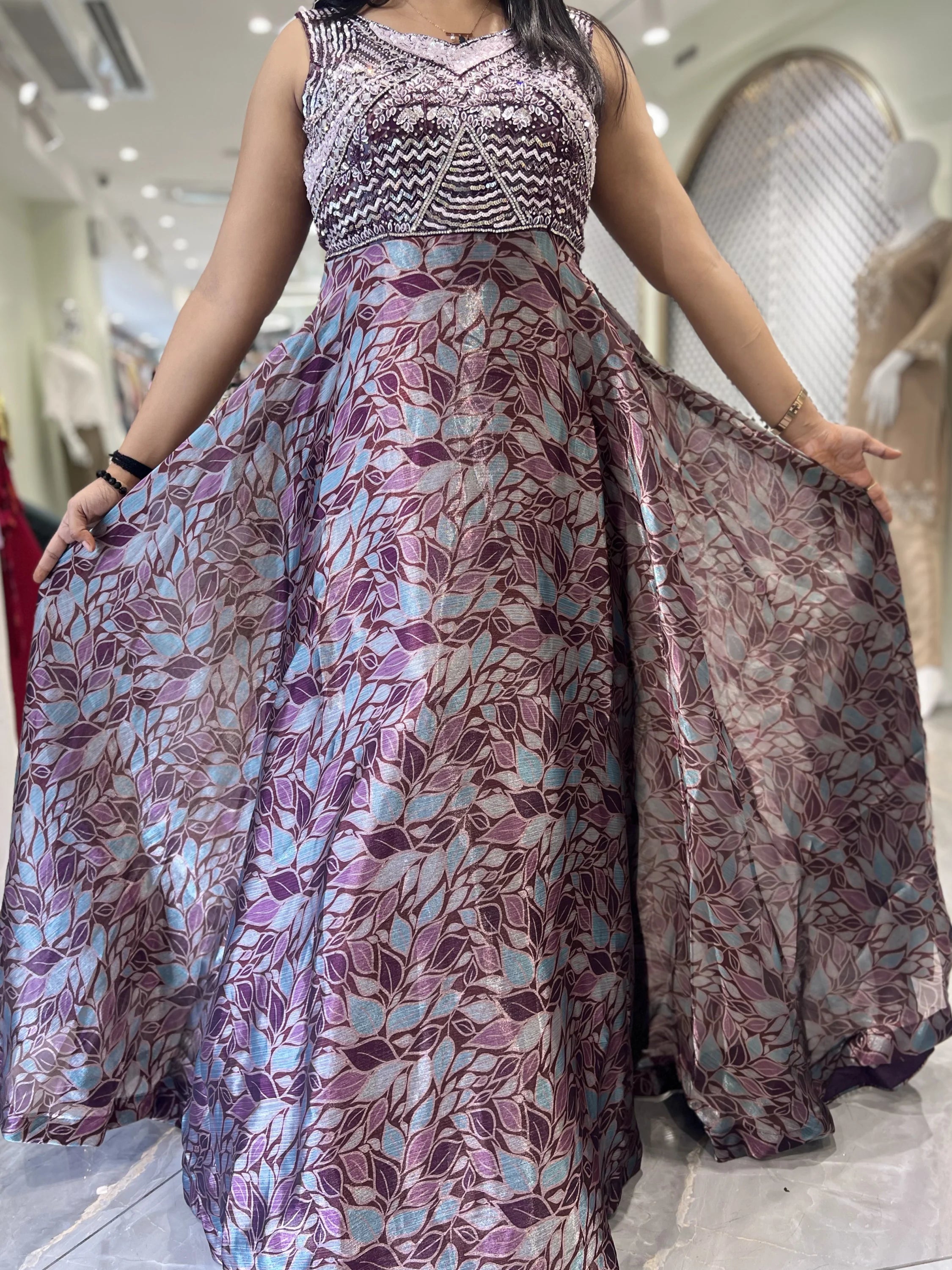 Marron Hand Work Tishu Gown - AGORIC 6924 15