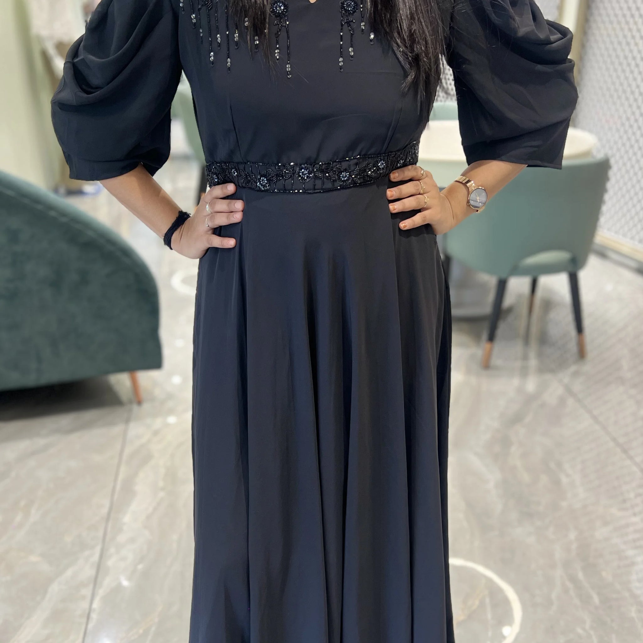 Black Hand Work Georgette Western - AGORII 6259 9
