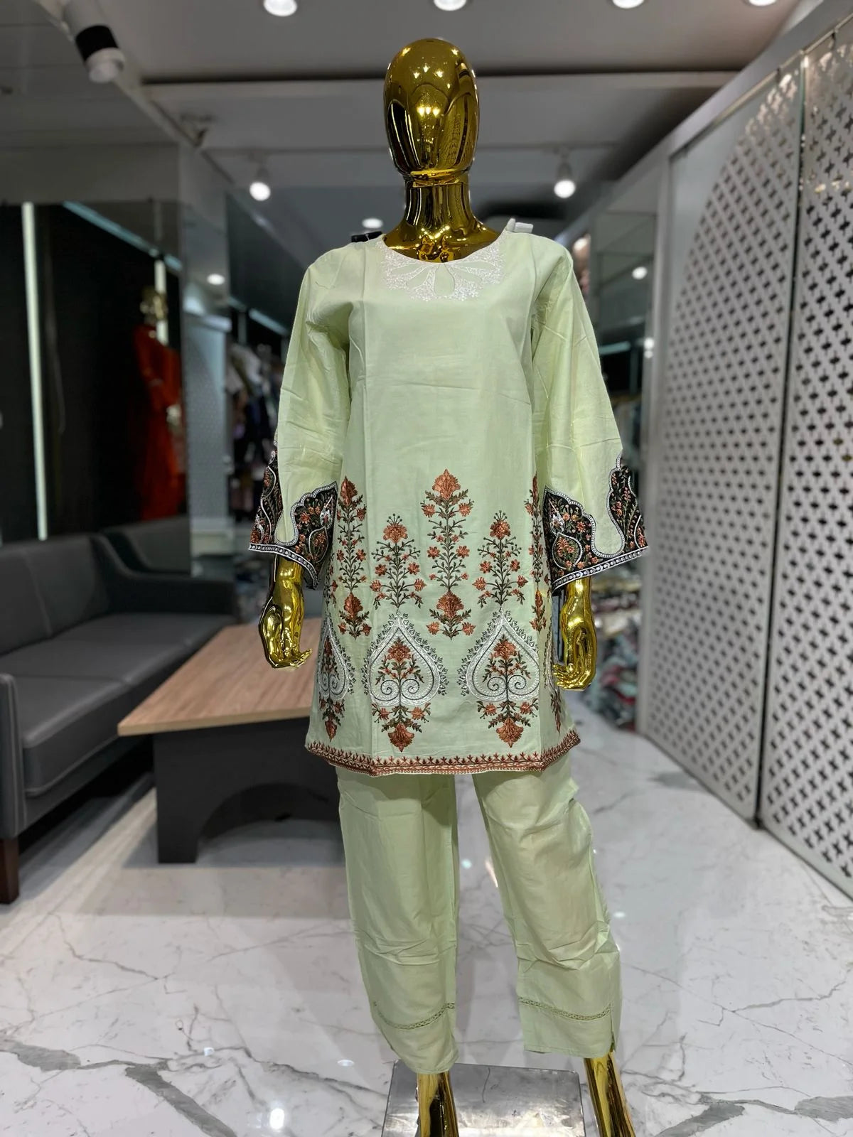 Green & Purple Pure Cotton Embroidered 2 Piece Cord Set for Women | Designer Ethnic Wear