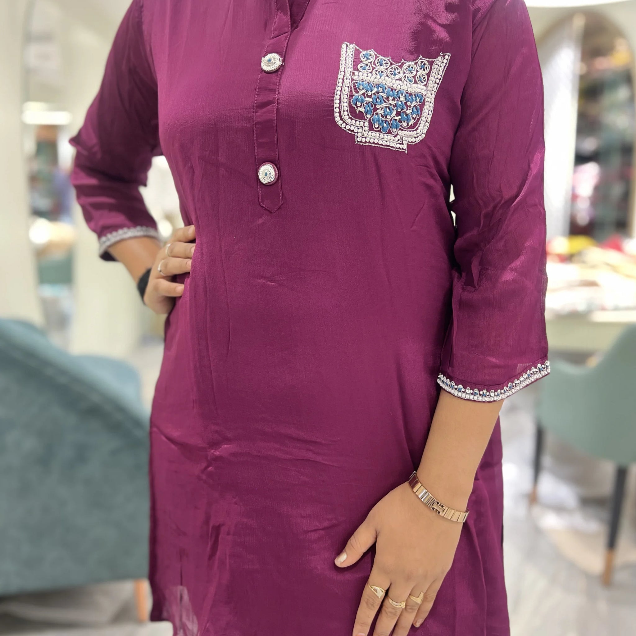Purple Hand Work Rayon Cordset - BRIGORI 894 2