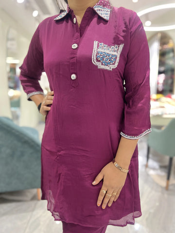 Purple Hand Work Rayon Cordset - BRIGORI 894 2
