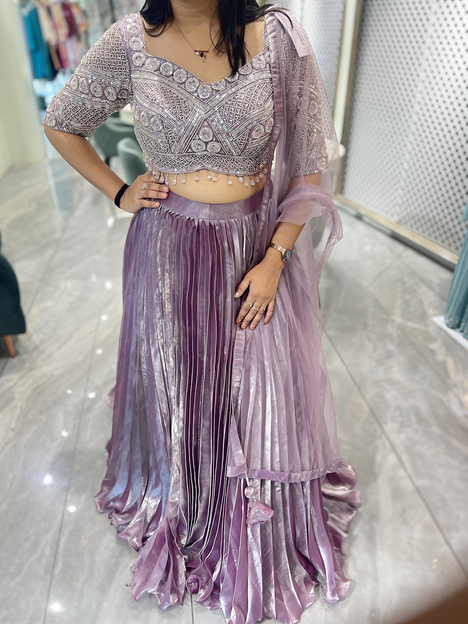 Lavender Hand Work Orgenza Silk Crop Top - CRGORI 1474 6