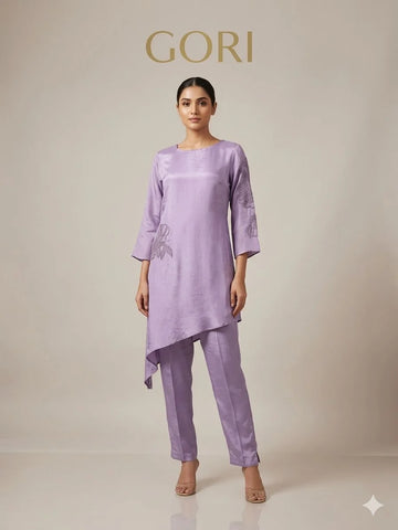 Purple Pure Chinon Handwork 2 Piece Cord Set for Women | Designer Ethnic Co-ord Set